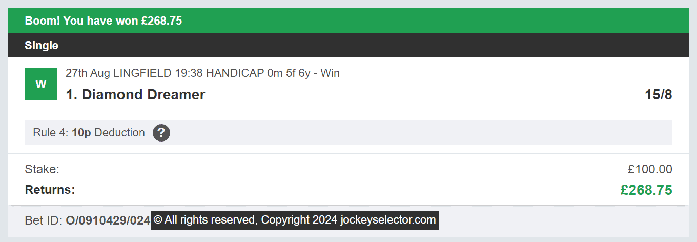 Jockey Selector - Winner 2 - 2024-08-27